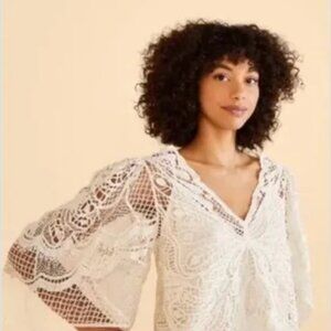 Farm Rio Off White Butterfly Guipure Blouse NWOT